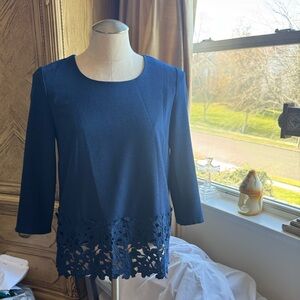 Lucy & Laurel Elegant Navy Blue Lace Hem Top with zipper on back and fully lined